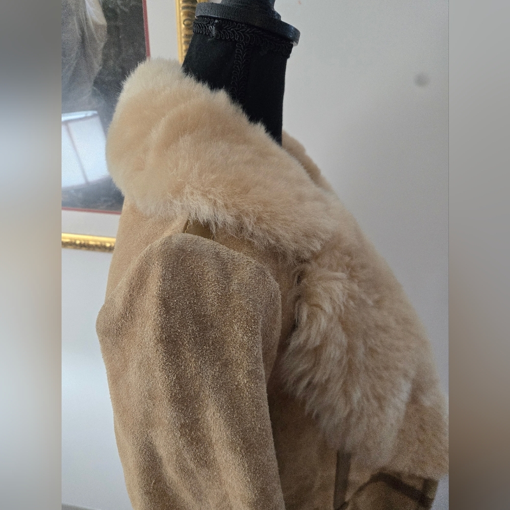 Long Vintage Suede Jacket Faux Fur Collar - Picture 8 of 16